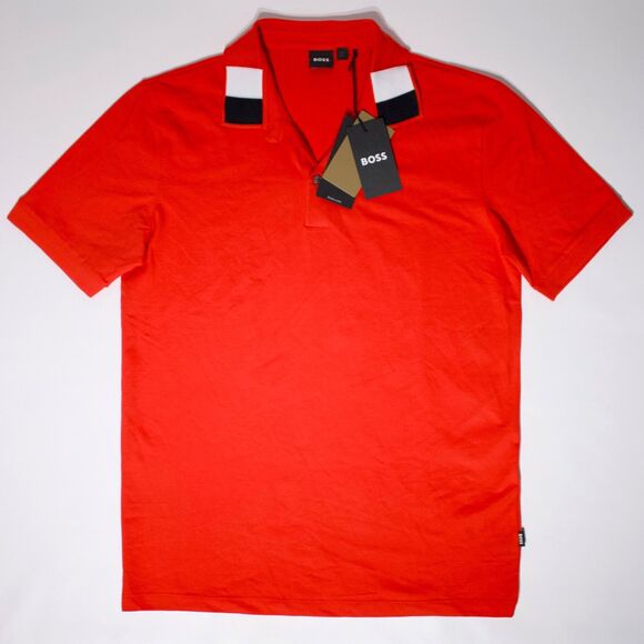 NWT Hugo Boss Black Label Orange-Red Penrose 51 Short Sleeve Polo Shirt Men Sz L - Picture 1 of 12